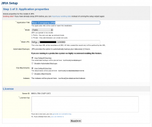 Jira web-based install wizard